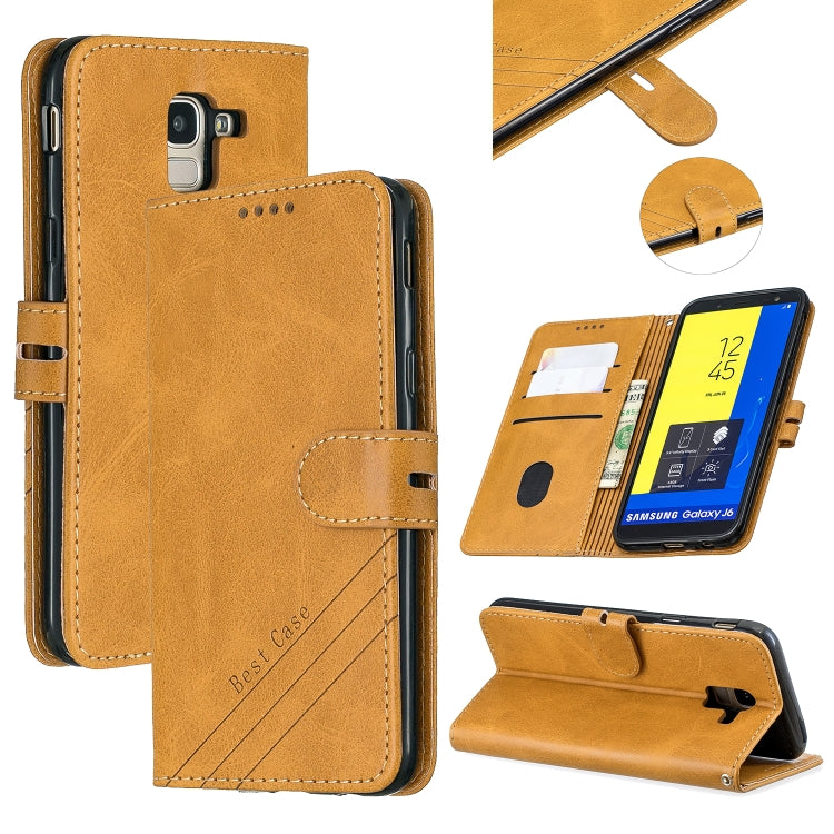 For Galaxy J6 2018 Matching Color Frosted Texture Horizontal Flip PU Leather Case with Holder & Card Slots & Lanyard