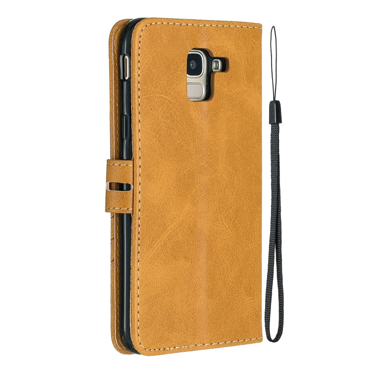 For Galaxy J6 2018 Matching Color Frosted Texture Horizontal Flip PU Leather Case with Holder & Card Slots & Lanyard