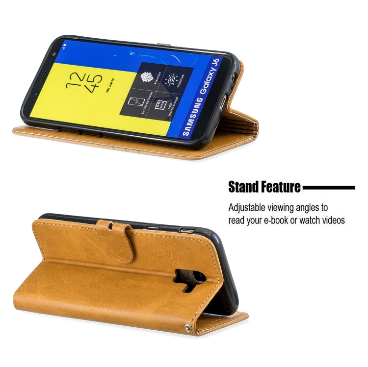 For Galaxy J6 2018 Matching Color Frosted Texture Horizontal Flip PU Leather Case with Holder & Card Slots & Lanyard