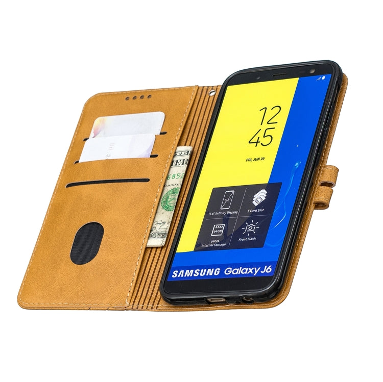For Galaxy J6 2018 Matching Color Frosted Texture Horizontal Flip PU Leather Case with Holder & Card Slots & Lanyard
