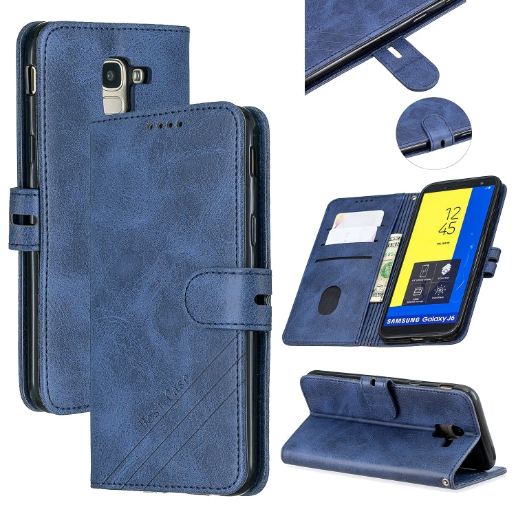 For Galaxy J6 2018 Matching Color Frosted Texture Horizontal Flip PU Leather Case with Holder & Card Slots & Lanyard