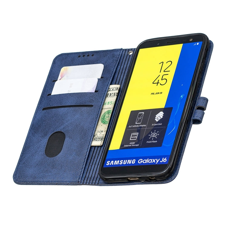 For Galaxy J6 2018 Matching Color Frosted Texture Horizontal Flip PU Leather Case with Holder & Card Slots & Lanyard