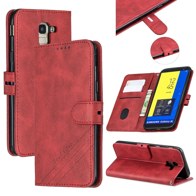 For Galaxy J6 2018 Matching Color Frosted Texture Horizontal Flip PU Leather Case with Holder & Card Slots & Lanyard