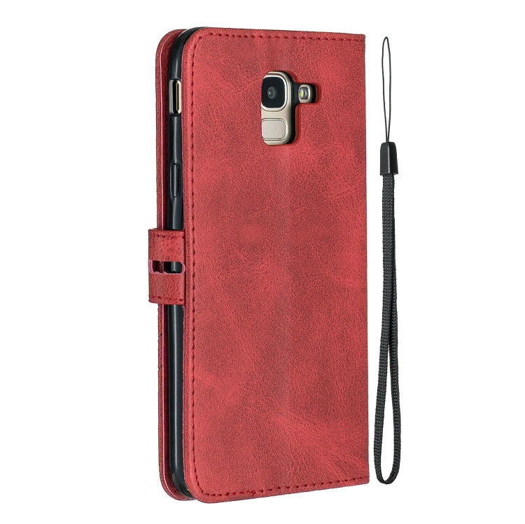 For Galaxy J6 2018 Matching Color Frosted Texture Horizontal Flip PU Leather Case with Holder & Card Slots & Lanyard