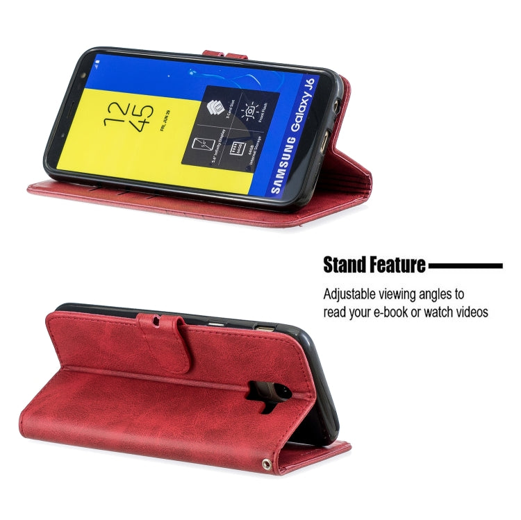 For Galaxy J6 2018 Matching Color Frosted Texture Horizontal Flip PU Leather Case with Holder & Card Slots & Lanyard