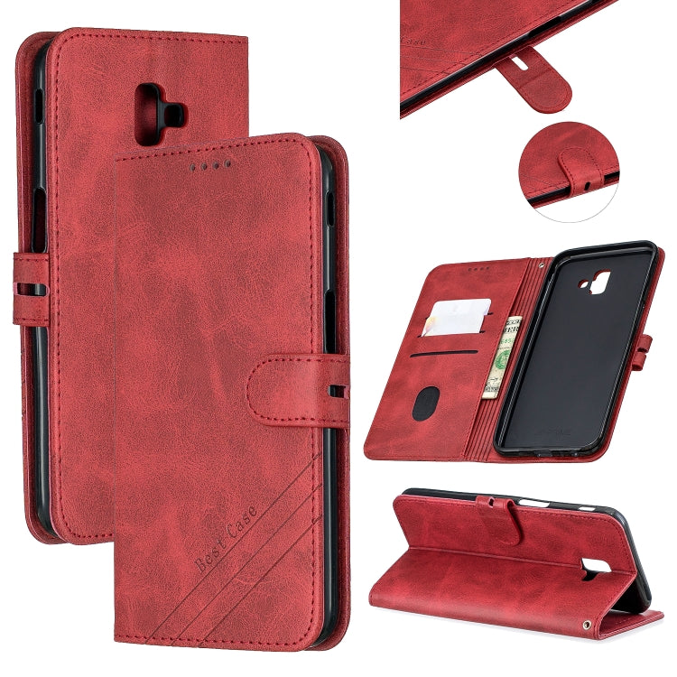 For Galaxy J6 Plus Matching Color Frosted Texture Horizontal Flip PU Leather Case with Holder & Card Slots & Lanyard