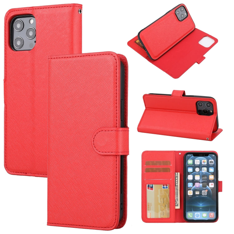 For iPhone 12 Pro Max Cross Texture Detachable Leather Phone Case