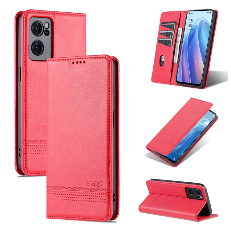 For OPPO Reno7 AZNS Magnetic Calf Texture Horizontal Flip Leather Phone Case