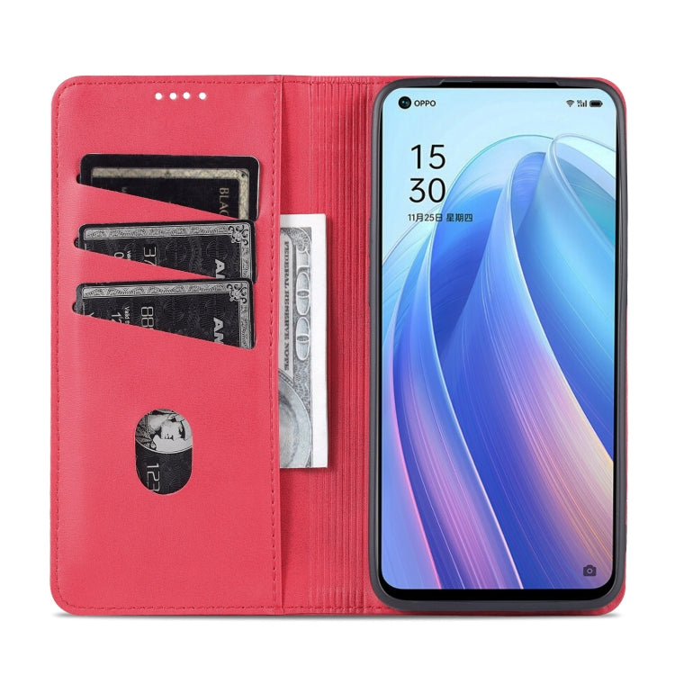 For OPPO Reno7 AZNS Magnetic Calf Texture Horizontal Flip Leather Phone Case