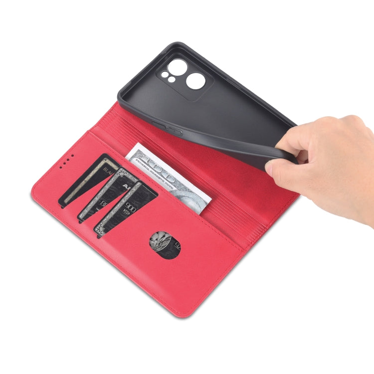 For OPPO Reno7 AZNS Magnetic Calf Texture Horizontal Flip Leather Phone Case