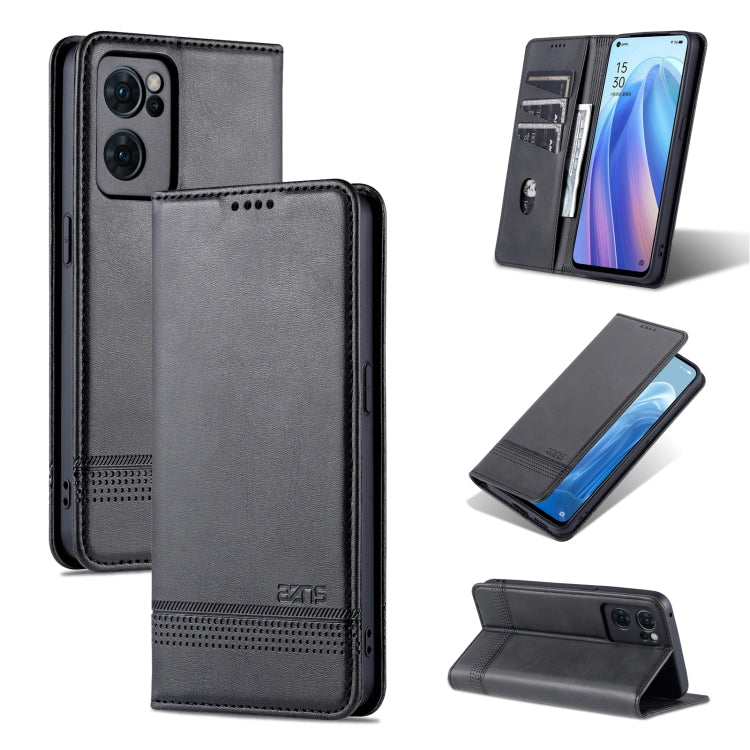 For OPPO Reno7 AZNS Magnetic Calf Texture Horizontal Flip Leather Phone Case