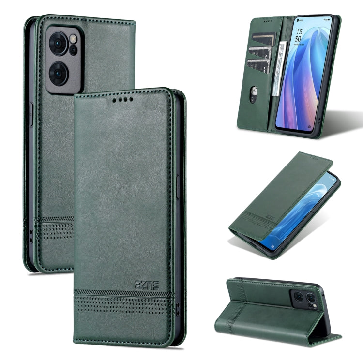 For OPPO Reno7 AZNS Magnetic Calf Texture Horizontal Flip Leather Phone Case