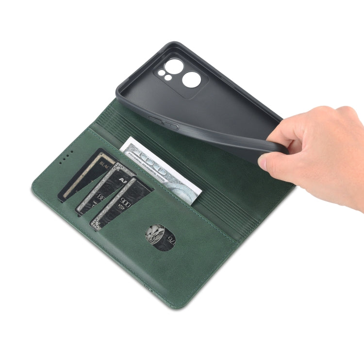 For OPPO Reno7 AZNS Magnetic Calf Texture Horizontal Flip Leather Phone Case