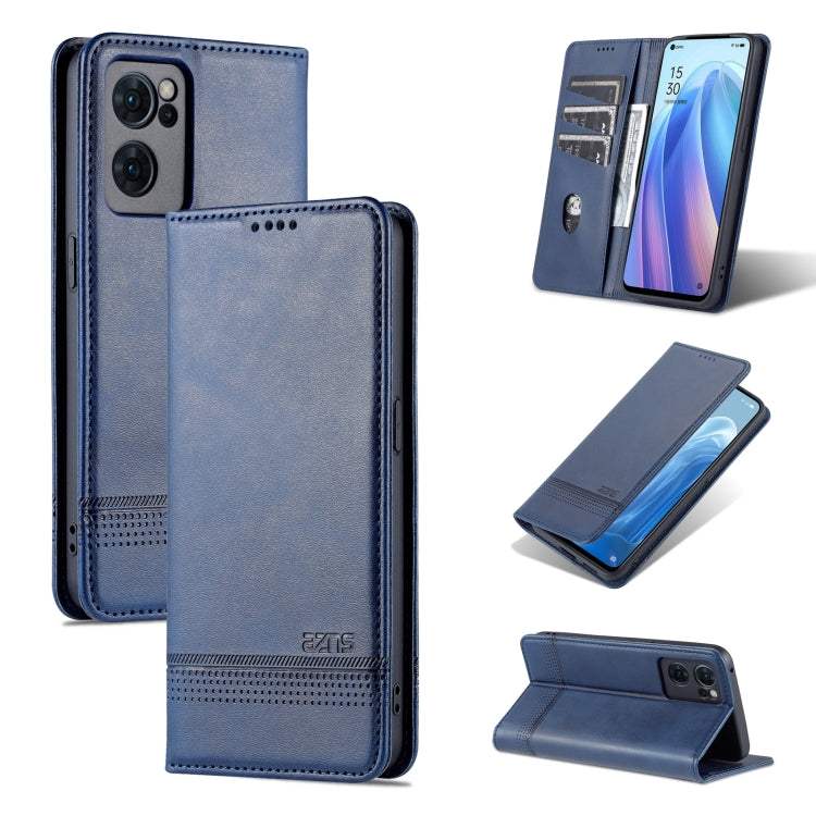 For OPPO Reno7 AZNS Magnetic Calf Texture Horizontal Flip Leather Phone Case