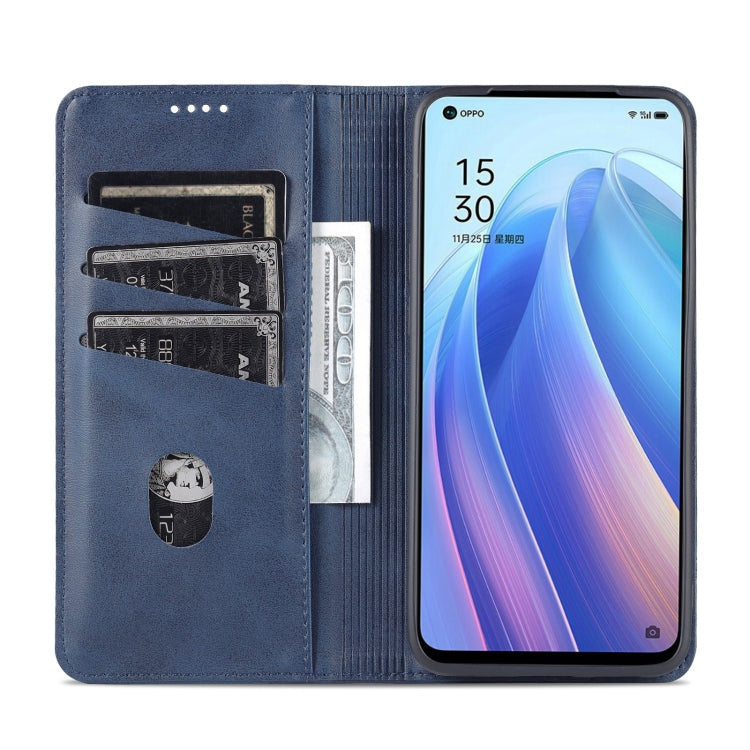 For OPPO Reno7 AZNS Magnetic Calf Texture Horizontal Flip Leather Phone Case