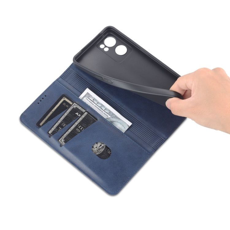 For OPPO Reno7 AZNS Magnetic Calf Texture Horizontal Flip Leather Phone Case
