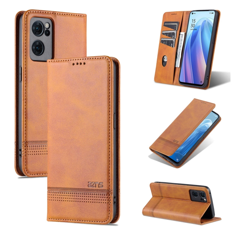For OPPO Reno7 AZNS Magnetic Calf Texture Horizontal Flip Leather Phone Case