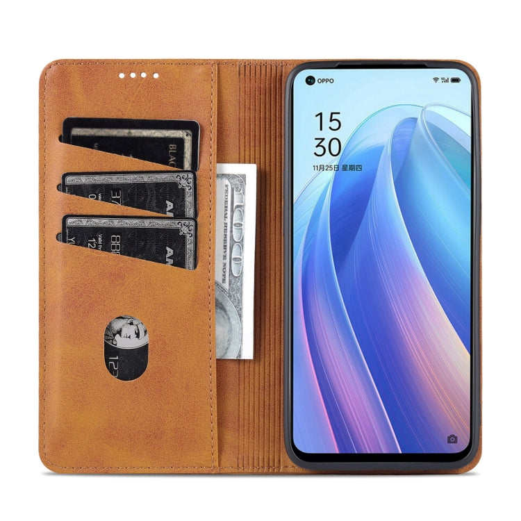 For OPPO Reno7 AZNS Magnetic Calf Texture Horizontal Flip Leather Phone Case