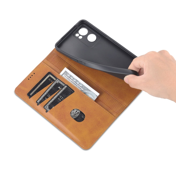 For OPPO Reno7 AZNS Magnetic Calf Texture Horizontal Flip Leather Phone Case