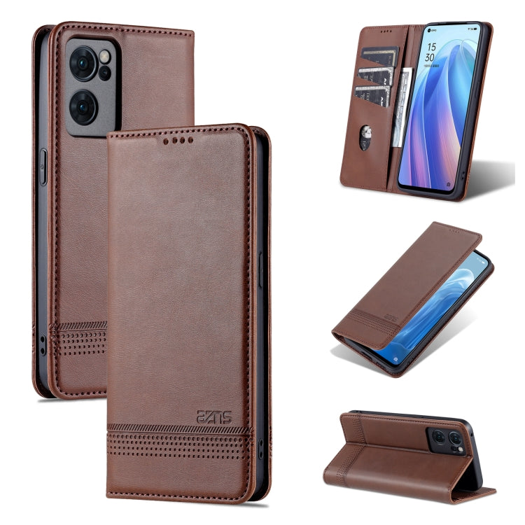 For OPPO Reno7 AZNS Magnetic Calf Texture Horizontal Flip Leather Phone Case