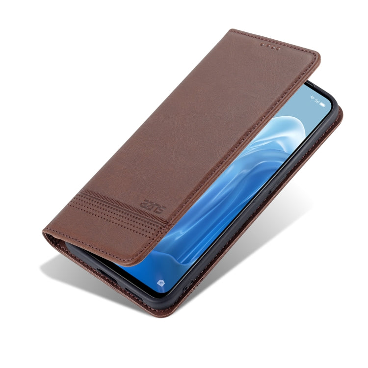 For OPPO Reno7 AZNS Magnetic Calf Texture Horizontal Flip Leather Phone Case