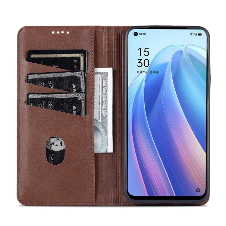 For OPPO Reno7 AZNS Magnetic Calf Texture Horizontal Flip Leather Phone Case
