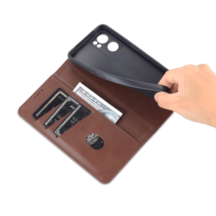 For OPPO Reno7 AZNS Magnetic Calf Texture Horizontal Flip Leather Phone Case