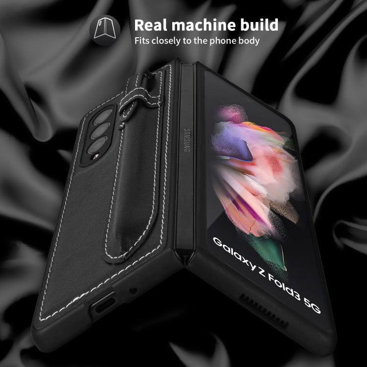 For Samsung Galaxy Z Fold3 5G Top Layer Leather Back Cover Folding Leather Phone Case