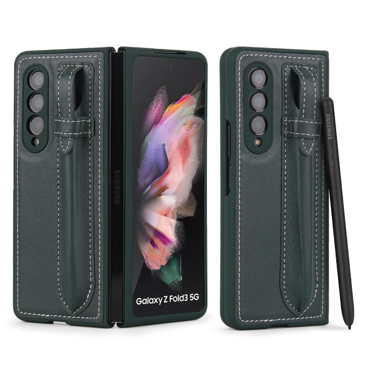 For Samsung Galaxy Z Fold3 5G Top Layer Leather Back Cover Folding Leather Phone Case