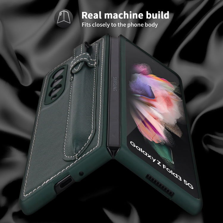 For Samsung Galaxy Z Fold3 5G Top Layer Leather Back Cover Folding Leather Phone Case