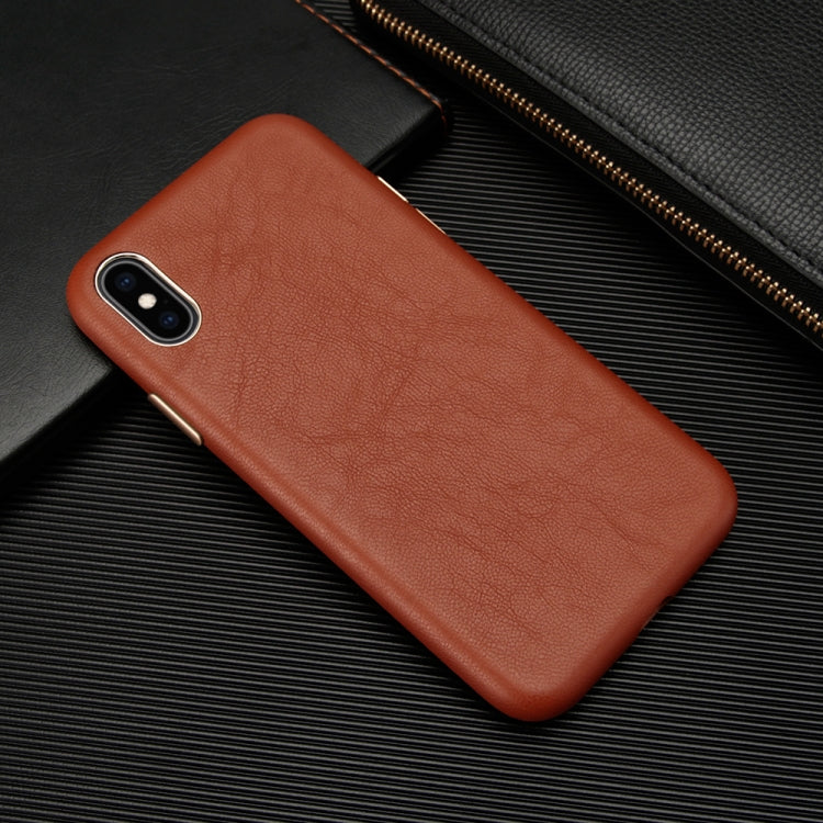 For iPhone X / XS Lambskin Texture Metal Button Four-Corner Full Coverage PC + Metal + PU