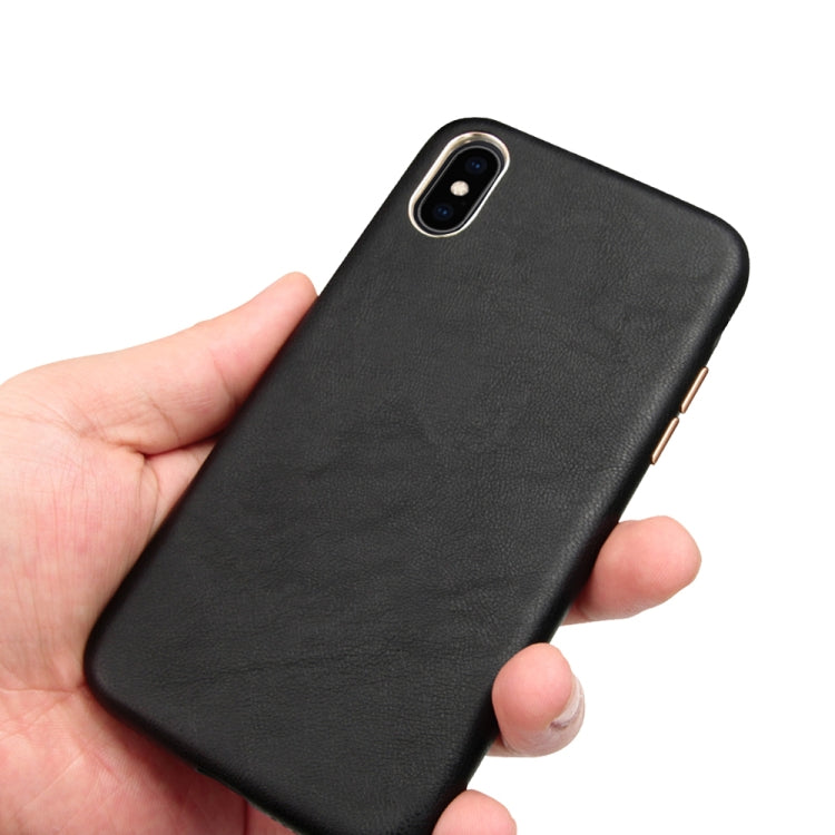 For iPhone X / XS Lambskin Texture Metal Button Four-Corner Full Coverage PC + Metal + PU