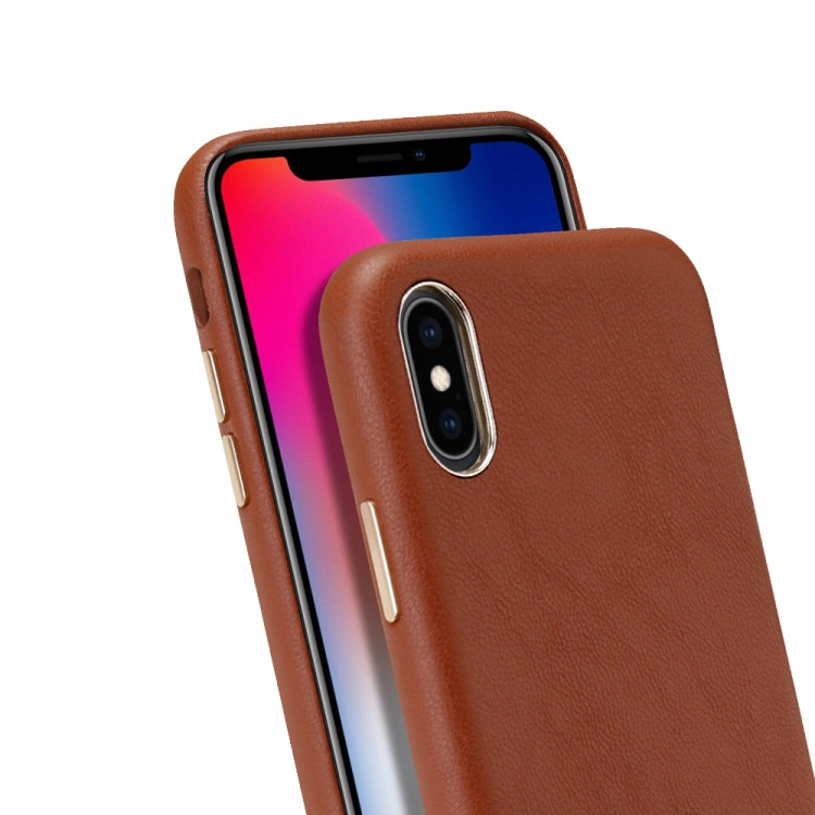 For iPhone X / XS Lambskin Texture Metal Button Four-Corner Full Coverage PC + Metal + PU