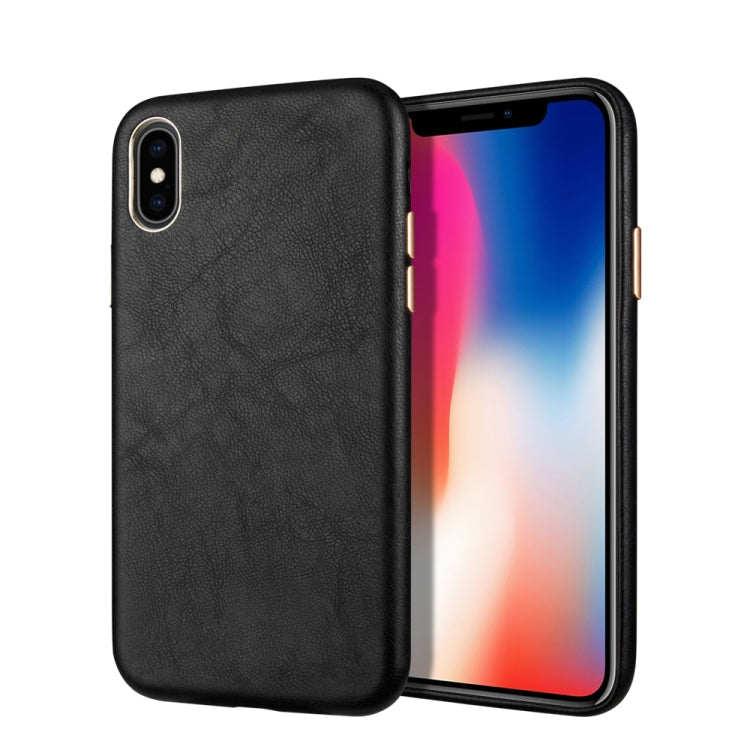 For iPhone XS Max Lambskin Texture Metal Button Four-Corner Full Coverage PC + Metal + PU
