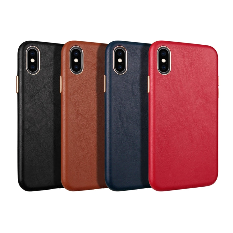 For iPhone XS Max Lambskin Texture Metal Button Four-Corner Full Coverage PC + Metal + PU