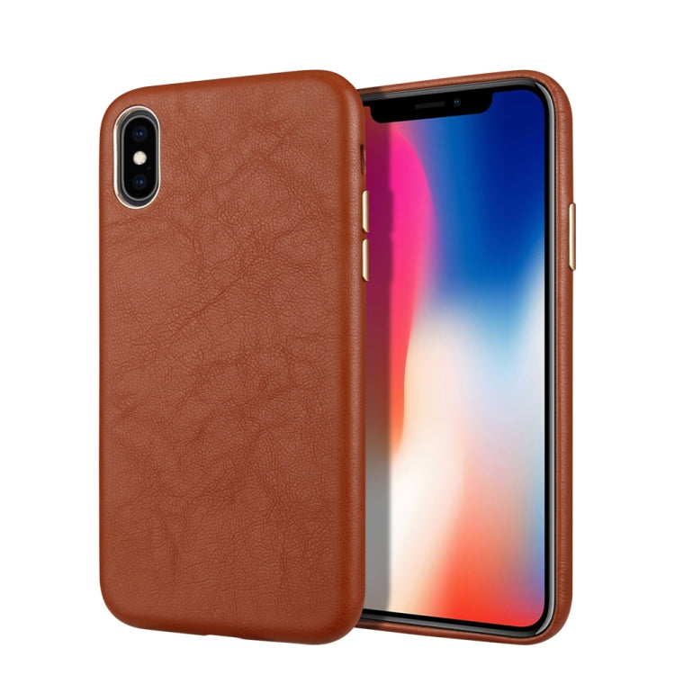 For iPhone XS Max Lambskin Texture Metal Button Four-Corner Full Coverage PC + Metal + PU