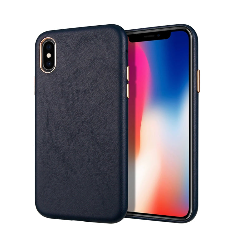 For iPhone XS Max Lambskin Texture Metal Button Four-Corner Full Coverage PC + Metal + PU