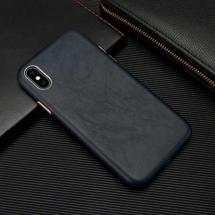 For iPhone XS Max Lambskin Texture Metal Button Four-Corner Full Coverage PC + Metal + PU