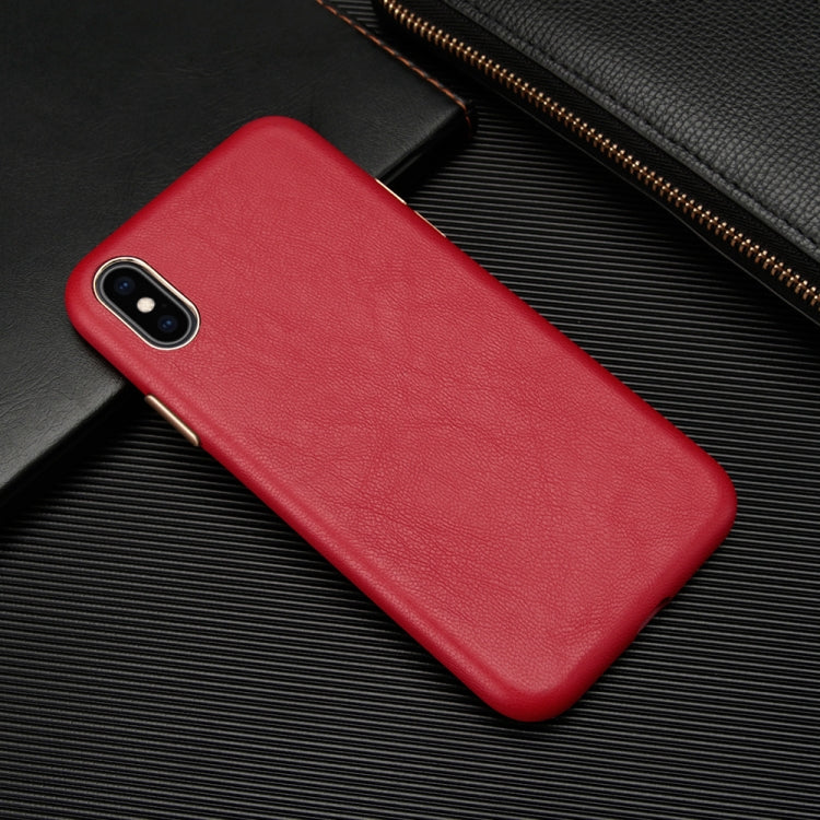 For iPhone XS Max Lambskin Texture Metal Button Four-Corner Full Coverage PC + Metal + PU