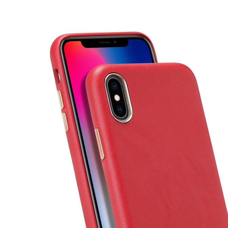 For iPhone XS Max Lambskin Texture Metal Button Four-Corner Full Coverage PC + Metal + PU