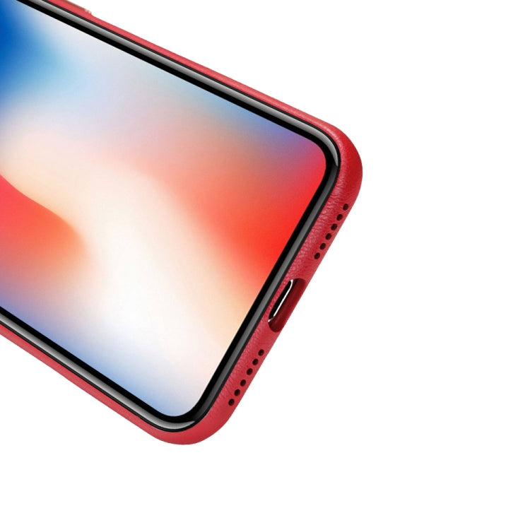 For iPhone XS Max Lambskin Texture Metal Button Four-Corner Full Coverage PC + Metal + PU