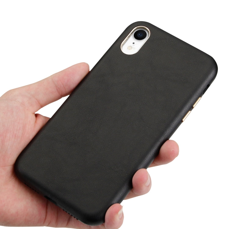 For iPhone XR Lambskin Texture Metal Button Four-Corner Full Coverage PC + Metal + PU