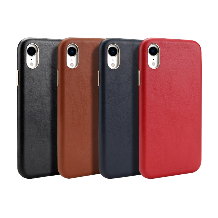 For iPhone XR Lambskin Texture Metal Button Four-Corner Full Coverage PC + Metal + PU