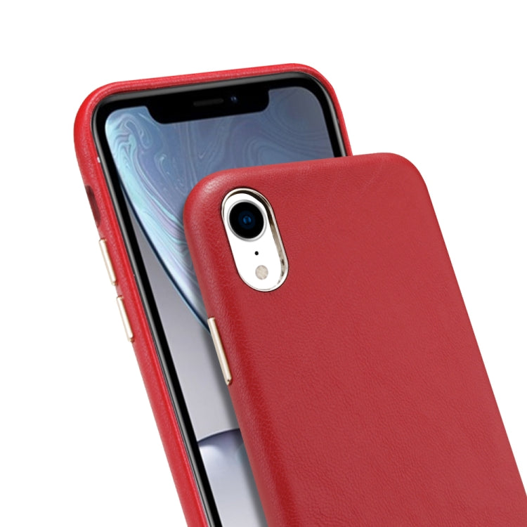 For iPhone XR Lambskin Texture Metal Button Four-Corner Full Coverage PC + Metal + PU