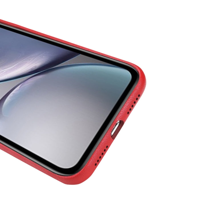 For iPhone XR Lambskin Texture Metal Button Four-Corner Full Coverage PC + Metal + PU