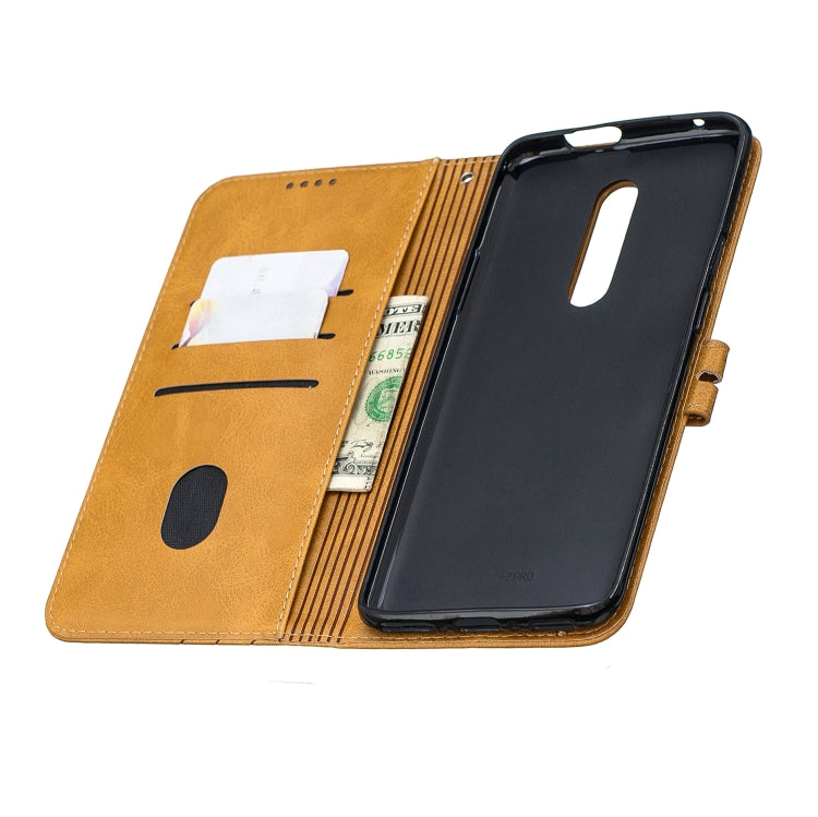 For One Plus 7  Pro Stitching Style 2-Color Cow Texture Horizontal Flip PU Leather Case with Holder & Card Slot & Lanyard