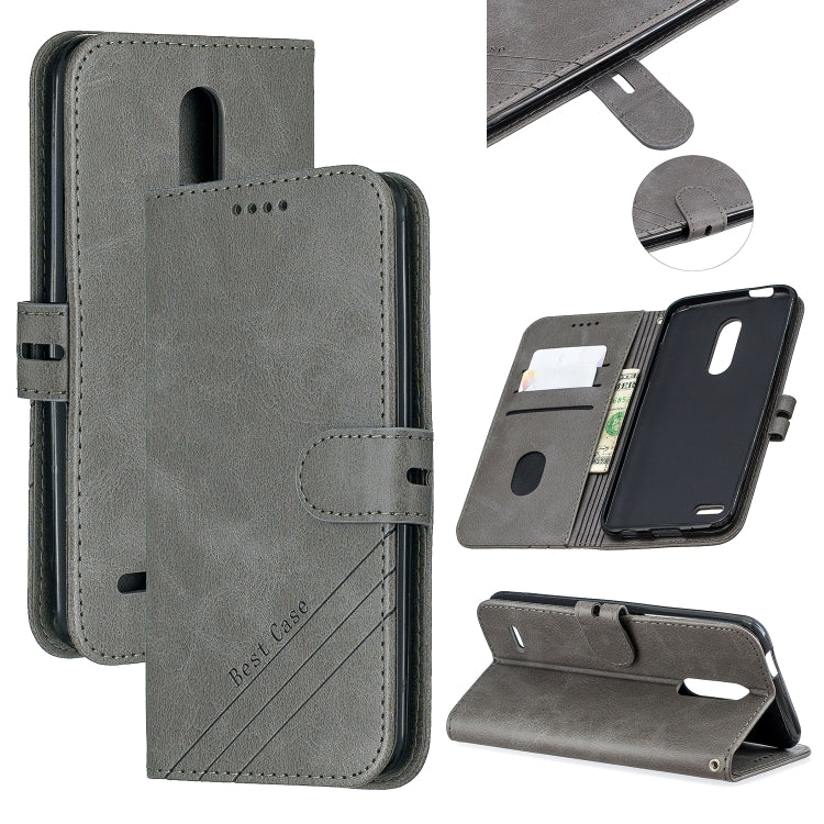 For LG K10 2018 Stitching Style 2-Color Cow Texture Horizontal Flip PU Leather Case with Holder & Card Slot & Lanyard