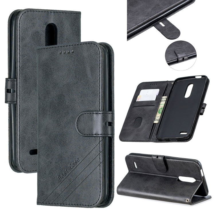 For LG K10 2018 Stitching Style 2-Color Cow Texture Horizontal Flip PU Leather Case with Holder & Card Slot & Lanyard