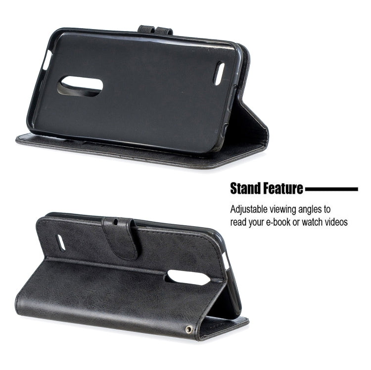 For LG K10 2018 Stitching Style 2-Color Cow Texture Horizontal Flip PU Leather Case with Holder & Card Slot & Lanyard