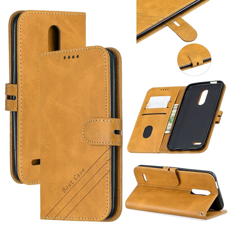 For LG K10 2018 Stitching Style 2-Color Cow Texture Horizontal Flip PU Leather Case with Holder & Card Slot & Lanyard